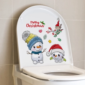 Christmas Toilet Stickers Waterproof PVC Cartoon Snowman Reindeer Santa Decals For Bathroom Lid Tank Festive Home Decoration