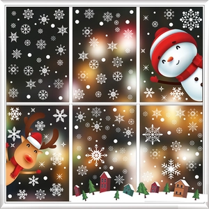 Christmas Window Clings Static PVC Double Sided Snowflake Santa Snowman Reindeer Holiday Party Home Glass Decoration