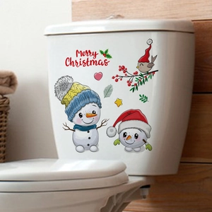 Waterproof Christmas snowman wall stickers featuring Merry Christmas text on a white tank