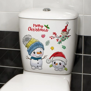 Christmas snowman toilet seat decals with Merry Christmas text on white water tank