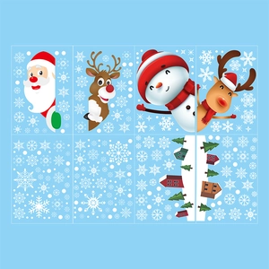 Christmas window stickers set featuring Santa, snowman, and reindeer on a blue background
