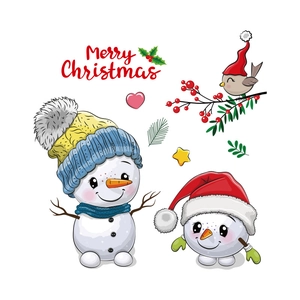 Festive Christmas snowman stickers for bathroom decor featuring cute birds and stars