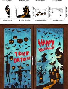 Detail of Halloween window clings showing dimensions and spooky silhouette application