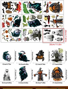 Halloween static stickers set detail with dimensions showing pumpkin and ghost motifs