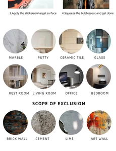 Guide showing suitable smooth surfaces for Halloween static stickers like glass and tile