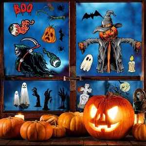 Halloween Window Clings Static Cling Stickers Double Sided Pumpkin Ghost Bat Skeleton Decor Decals For Party Window Home Decor
