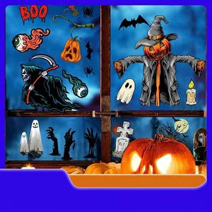 Halloween Window Clings Static Cling Stickers Double Sided Pumpkin Ghost Bat Skeleton Decor Decals For Party Window Home Decor