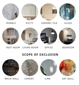 Guide showing surface compatibility for Christmas decals on marble, glass and tile walls