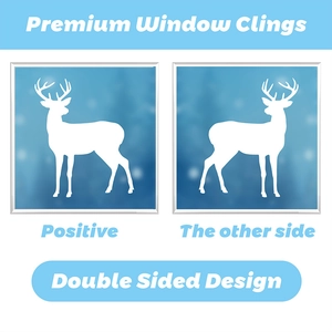Double-sided white stag silhouette window clings with premium snowflake design for Christmas