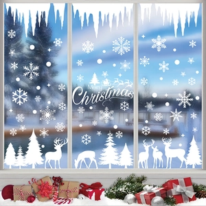 White Christmas Window Clings Reindeer Snowflake Static PVC Stickers Double Sided Holiday Glass Decals Home Party Decoration