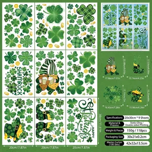 Détail de 118 stickers de fenêtre St. Patrick avec des gnomes et des trèfles décoratifs