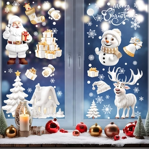 Christmas static window stickers set featuring white reindeer, snowman and Santa Claus