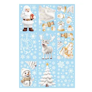 Christmas static window stickers set with white reindeer, snowman and Merry Christmas text
