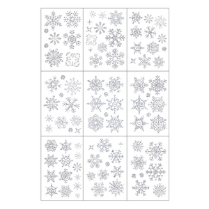 Set of 9 glittery silver snowflake window stickers for Christmas home holiday decorations