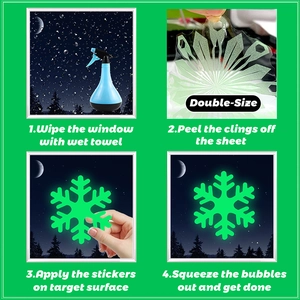 Step-by-step guide for applying glowing snowflake window stickers with double-sided design
