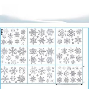 Detail view of 30x20cm silver glitter snowflake window stickers with diverse designs