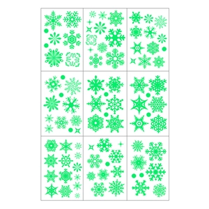 Luminous green snowflake window stickers 9-sheet set for Christmas party wall decoration