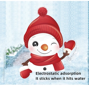 Detail of cute cartoon snowman window cling with electrostatic adsorption for winter decor