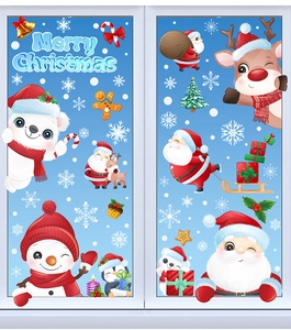 Festive Christmas window stickers featuring Santa, reindeer and snowman decorations