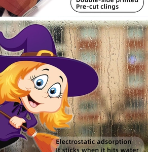 Autocollants de fenêtre Halloween double face avec sorcière et adhérence statique