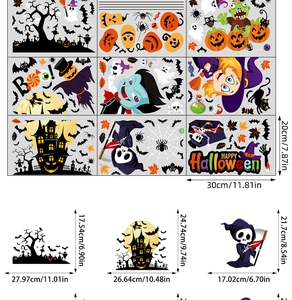 Tableau des tailles pour stickers d'Halloween avec motifs de citrouilles et fantômes