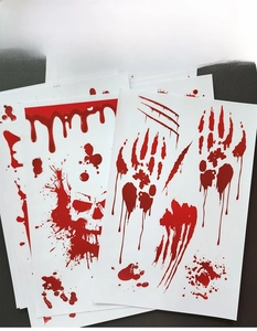 Detailed Halloween wall stickers featuring bloody handprints and skull designs