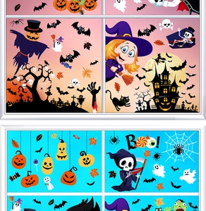 Détail de stickers Halloween pour fenêtres avec citrouilles et fantômes de décoration