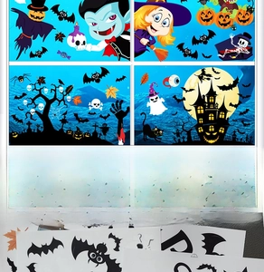 Vue détaillée des autocollants Halloween avec motifs citrouille, vampire et fantôme