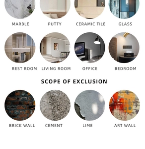 Guide pour stickers statiques montrant les surfaces adaptées comme le verre et le marbre
