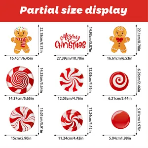 Detailed dimensions of Christmas gingerbread man and candy cane window stickers for home decor