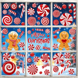 Christmas gingerbread man and candy cane window stickers for holiday home decoration