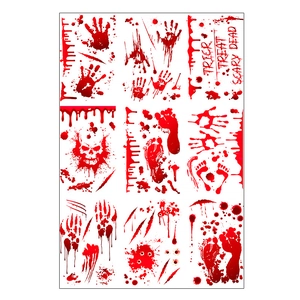 Halloween blood handprint wall decals set with skulls and scary bloody window stickers