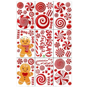 Gingerbread man and peppermint candy Christmas window static stickers set for holiday decor