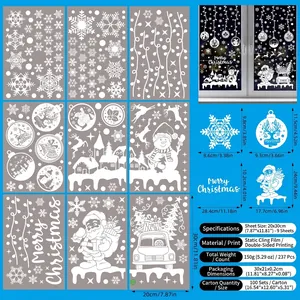 Detailed view of 9-sheet Christmas window stickers with Santa, reindeer and snowflakes