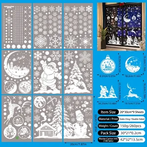 Detail view of 9-sheet Christmas static window clings set with snowflakes and reindeer
