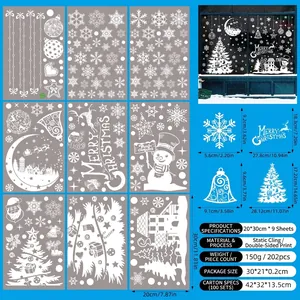 9-sheet set of Christmas window static stickers with 202 snowflake and reindeer decals