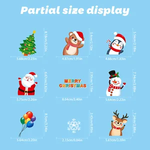 Tableau des tailles des stickers de Noël affichant les mesures du sapin et du renne