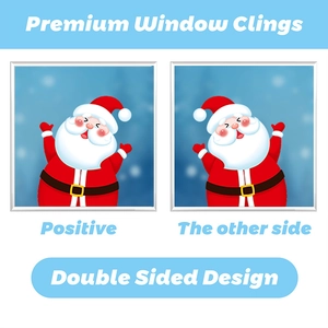 Détail de l'autocollant de fenêtre Père Noël double face aux motifs festifs