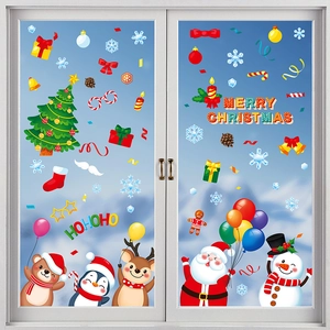 Stickers de Noël électrostatiques pour fenêtres avec Père Noël et élan festif