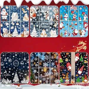 Christmas Window Static Stickers PVC Double Sided Snowflake Santa Reindeer Decals For Home Festive Glass Decoration Stickers