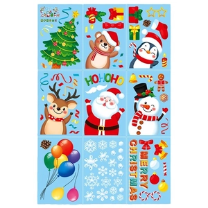 Stickers de Noël électrostatiques avec Père Noël, renne et sapin sur fond bleu pour fenêtres