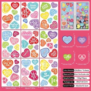 Detail of 9-sheet Valentine's Day static window stickers with colorful heart designs