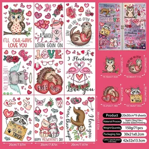 Detail of 9-sheet Valentine window clings with double-sided animals and 71 static decals
