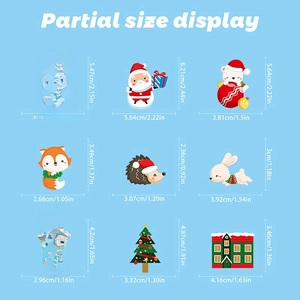 Detailed size chart for Christmas self-adhesive wall stickers with animals and santa