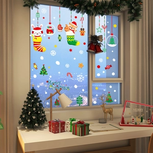 Adesivi natalizi per finestre con animali e scritte di auguri per decorazioni festive