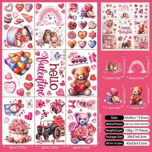 Detail of 9-sheet Valentine's Day window stickers with hearts and gnomes, 71 pieces