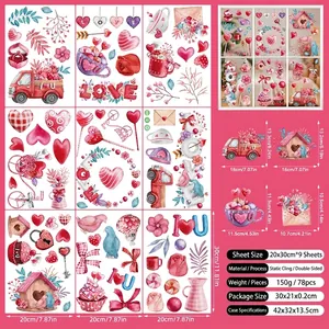 Set of 9 double-sided Valentine's Day window clings with gnome and heart designs