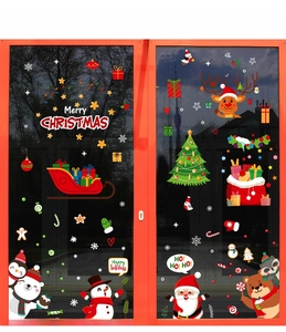Weihnachtsfensteraufkleber mit Weihnachtsmann, Rentier und Schneemann auf Glastür
