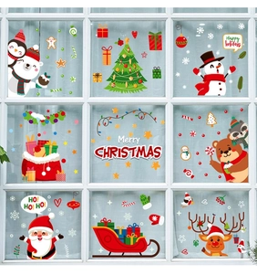 Detaillierte Weihnachtsfensterbilder mit Weihnachtsmann, Rentier und Schneemann