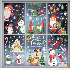 Détails des stickers de Noël pour fenêtres avec Père Noël, gnomes et flocons sur verre